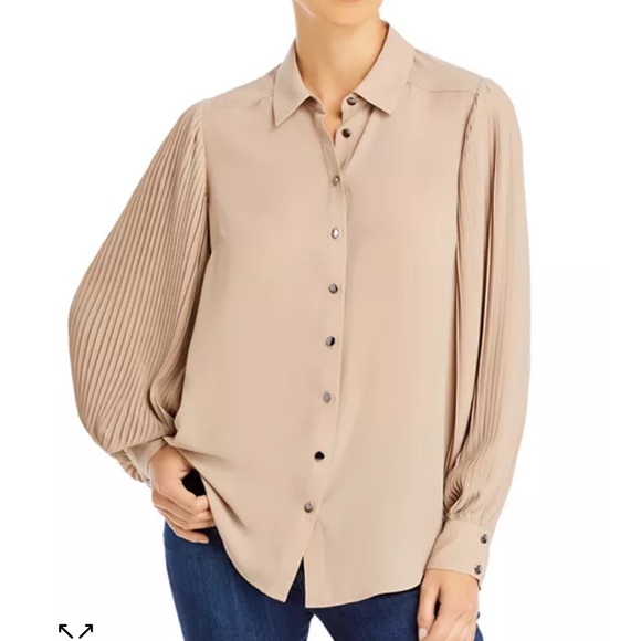 Tahari Tops - Tahari Sheer Georgette Pleated Sleeve Blouse Size Medium Black